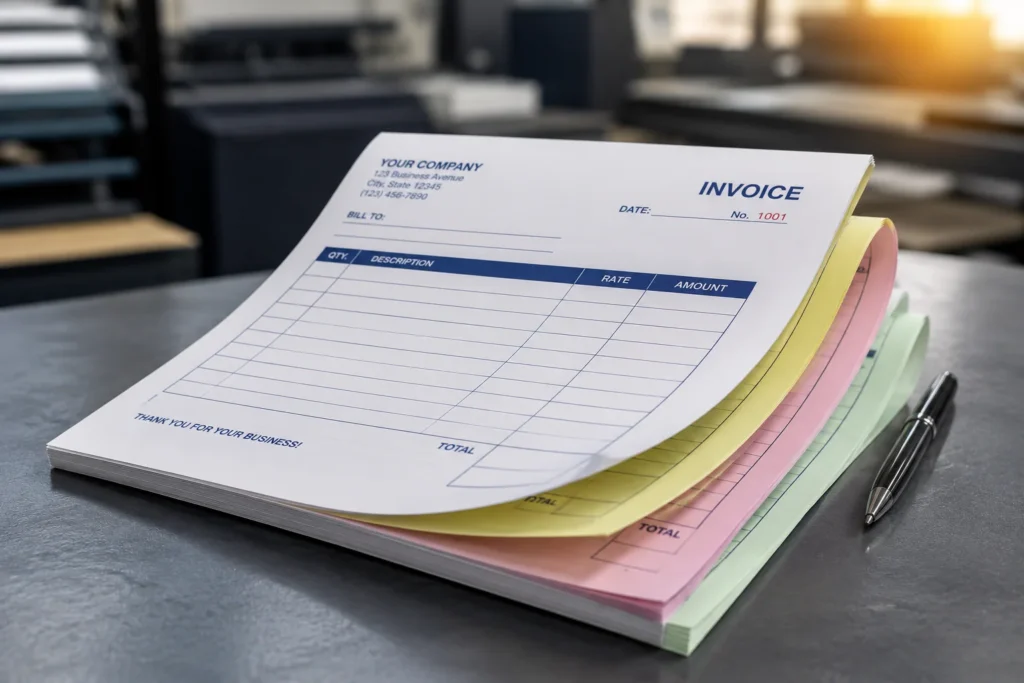 Invoice forms on an office desk